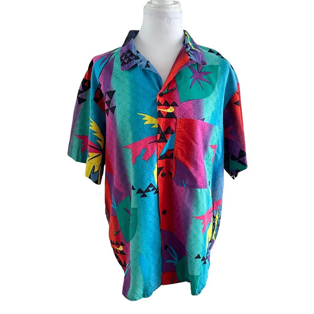 80's/ 90's OP Ocean Pacific Hawaiian Button Front Abstract Shirt